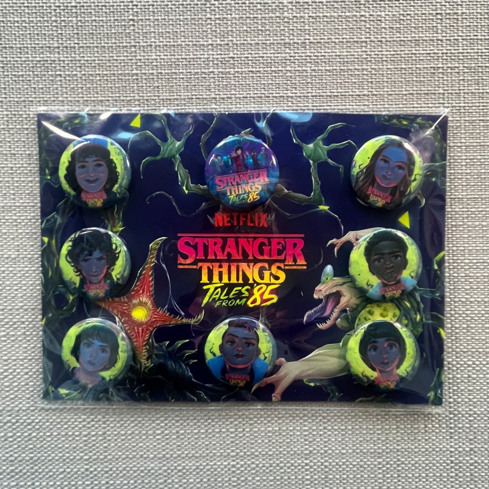 Netflix Stranger Things Tales From 85 Button Pin Set 8 Piece Collectible Badges